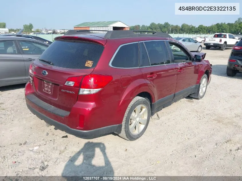 2014 Subaru Outback 2.5I Premium VIN: 4S4BRGDC2E3322135 Lot: 12037707