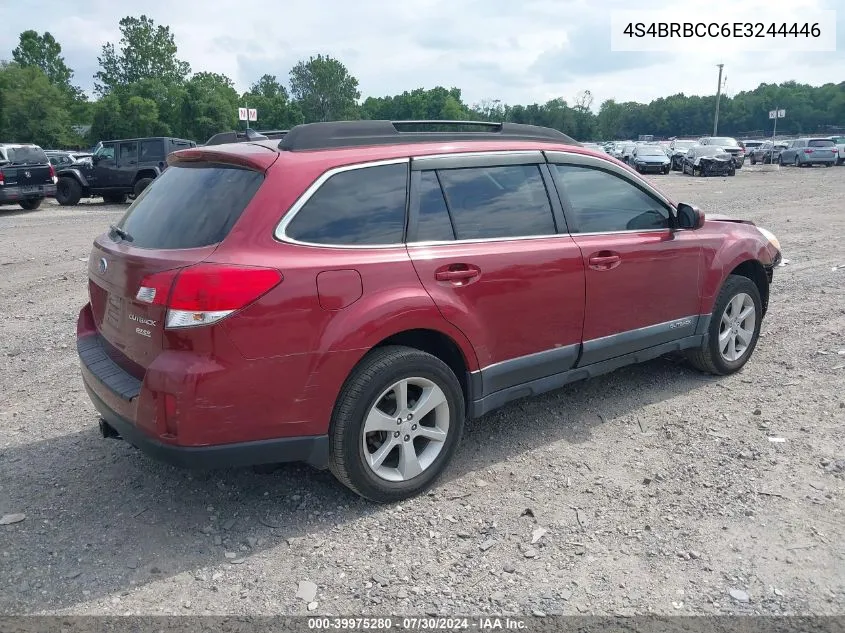 2014 Subaru Outback 2.5I Premium VIN: 4S4BRBCC6E3244446 Lot: 39975280