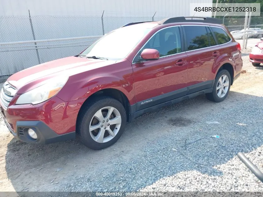 2014 Subaru Outback 2.5I Premium VIN: 4S4BRBCCXE1252318 Lot: 40019253