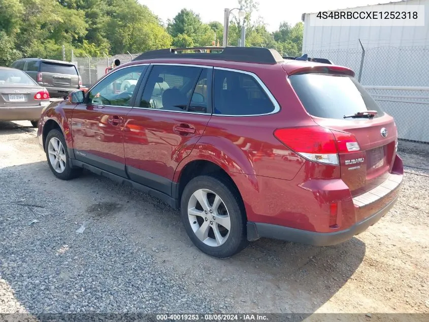 2014 Subaru Outback 2.5I Premium VIN: 4S4BRBCCXE1252318 Lot: 40019253