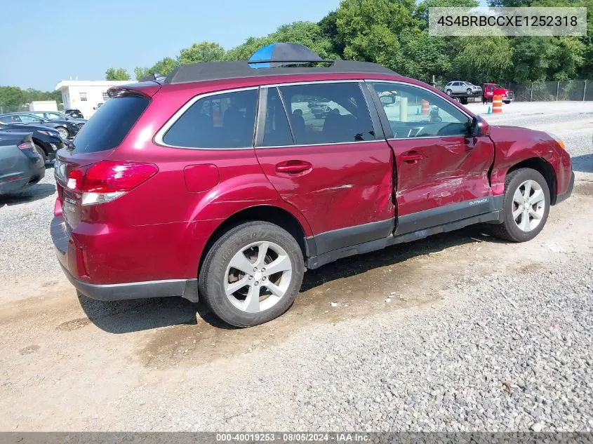 2014 Subaru Outback 2.5I Premium VIN: 4S4BRBCCXE1252318 Lot: 40019253