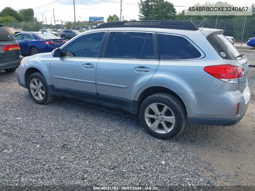 2014 Subaru Outback 2.5I Premium VIN: 4S4BRBCCXE3240657 Lot: 40031763