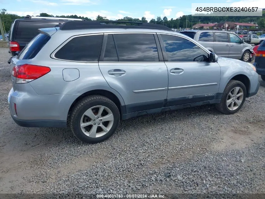 2014 Subaru Outback 2.5I Premium VIN: 4S4BRBCCXE3240657 Lot: 40031763