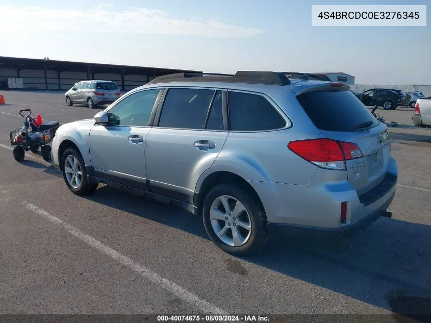 2014 Subaru Outback 2.5I Premium VIN: 4S4BRCDC0E3276345 Lot: 40074675