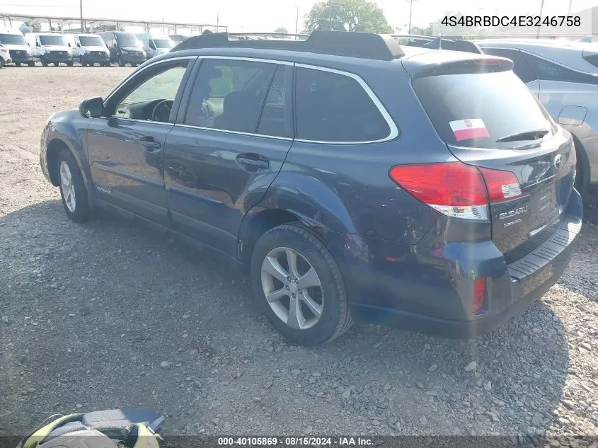 4S4BRBDC4E3246758 2014 Subaru Outback 2.5I Premium