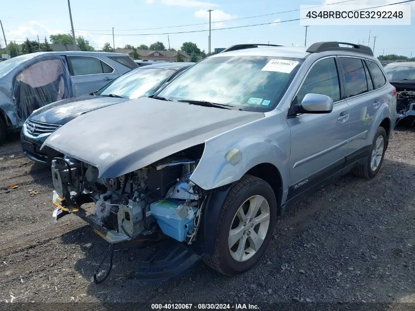 2014 Subaru Outback 2.5I Premium VIN: 4S4BRBCC0E3292248 Lot: 40120067