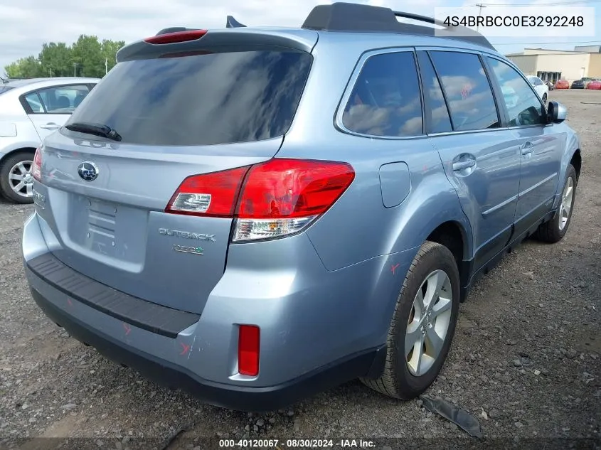 2014 Subaru Outback 2.5I Premium VIN: 4S4BRBCC0E3292248 Lot: 40120067