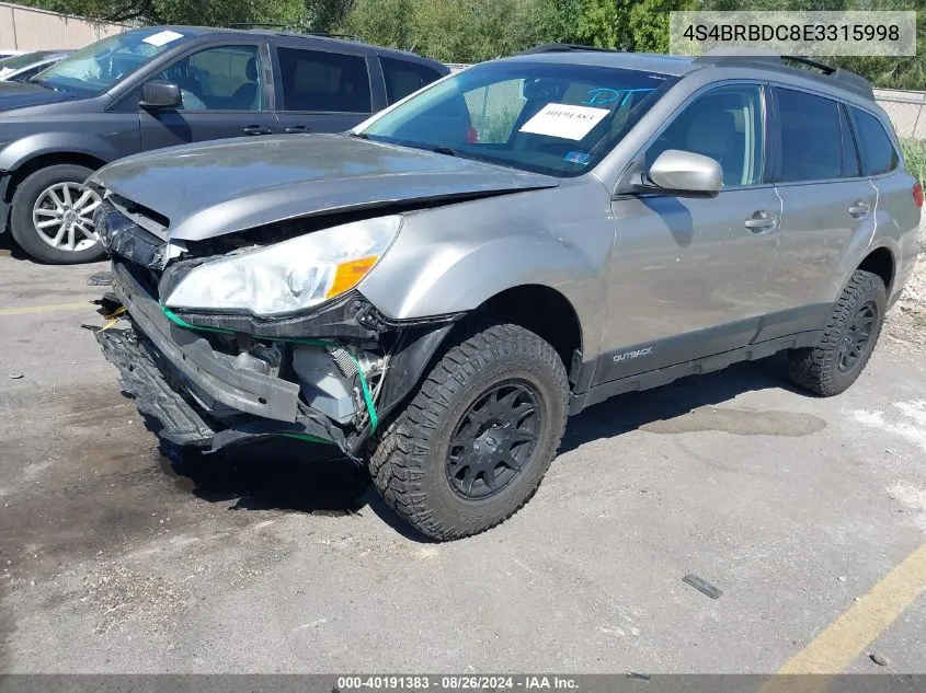 2014 Subaru Outback 2.5I Premium VIN: 4S4BRBDC8E3315998 Lot: 40191383