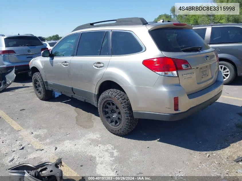 2014 Subaru Outback 2.5I Premium VIN: 4S4BRBDC8E3315998 Lot: 40191383