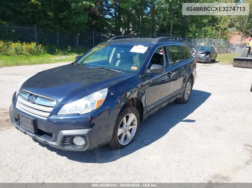 2014 Subaru Outback 2.5I Premium VIN: 4S4BRBCCXE3274713 Lot: 40268243