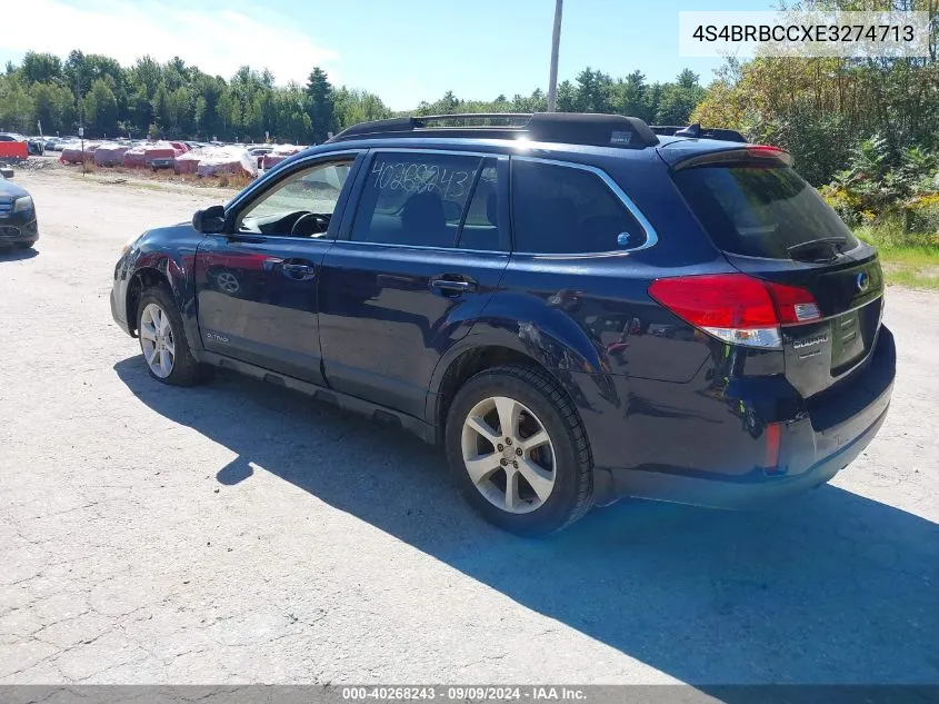 2014 Subaru Outback 2.5I Premium VIN: 4S4BRBCCXE3274713 Lot: 40268243