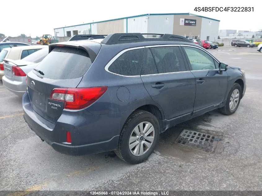 2015 Subaru Outback 3.6R VIN: 4S4BSFDC4F3222831 Lot: 12045868