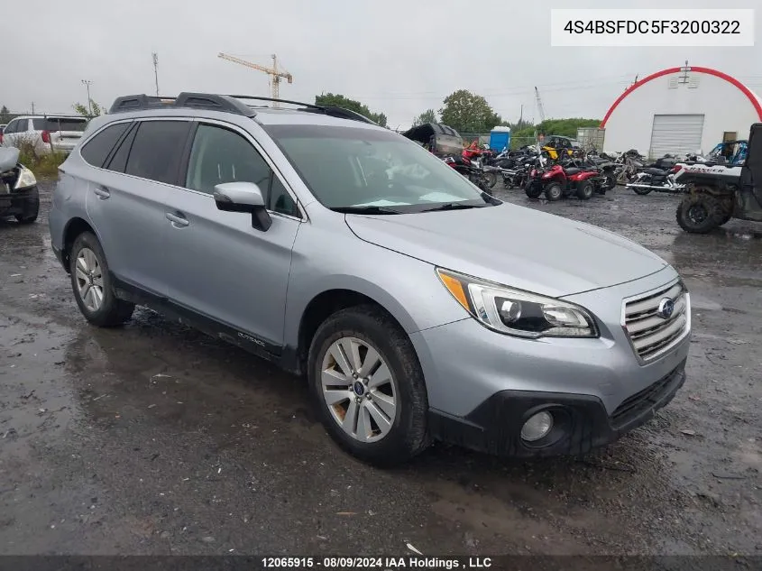 2015 Subaru Outback VIN: 4S4BSFDC5F3200322 Lot: 12065915