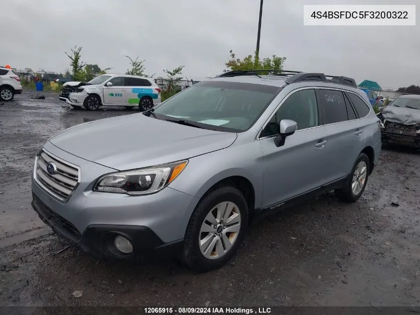 2015 Subaru Outback VIN: 4S4BSFDC5F3200322 Lot: 12065915