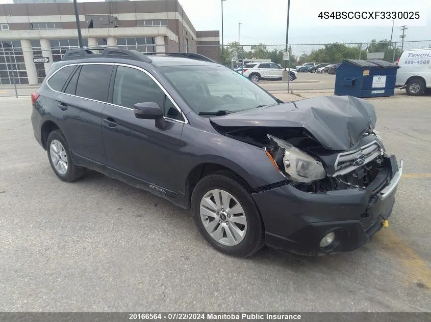 2015 Subaru Outback 2.5I Touring VIN: 4S4BSCGCXF3330025 Lot: 20166564