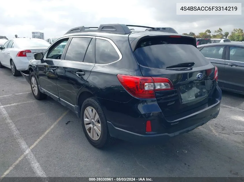 2015 Subaru Outback 2.5I Premium VIN: 4S4BSACC6F3314219 Lot: 39330961