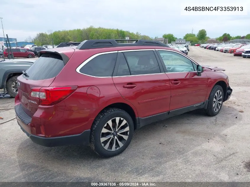 2015 Subaru Outback 2.5I Limited VIN: 4S4BSBNC4F3353913 Lot: 39367835