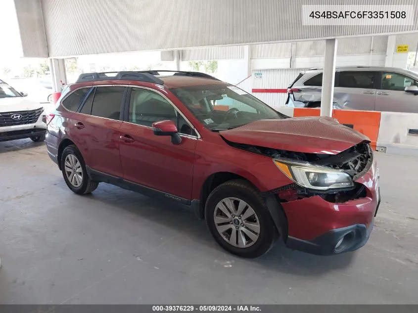 2015 Subaru Outback 2.5I Premium VIN: 4S4BSAFC6F3351508 Lot: 39376229