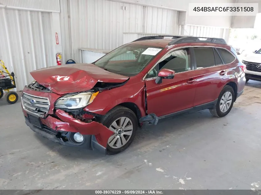 2015 Subaru Outback 2.5I Premium VIN: 4S4BSAFC6F3351508 Lot: 39376229