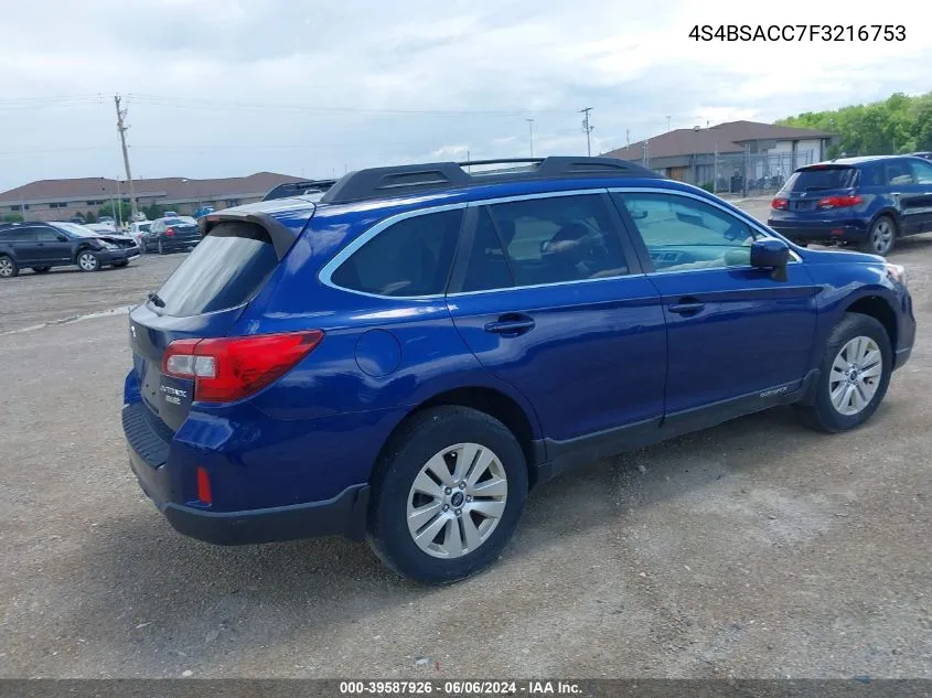 2015 Subaru Outback 2.5I Premium VIN: 4S4BSACC7F3216753 Lot: 39587926