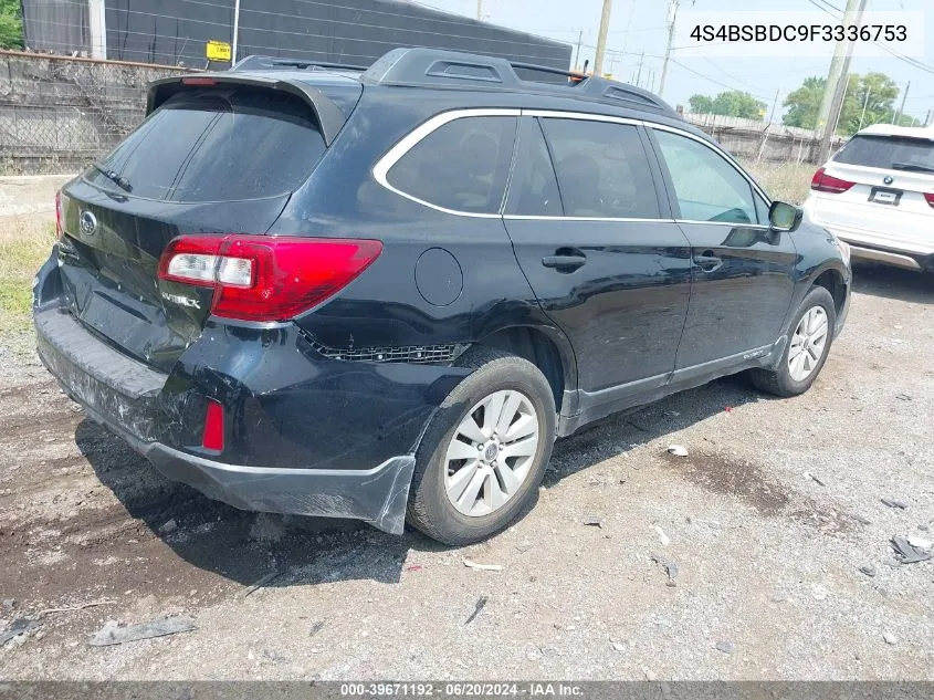 2015 Subaru Outback 2.5I Premium VIN: 4S4BSBDC9F3336753 Lot: 39671192