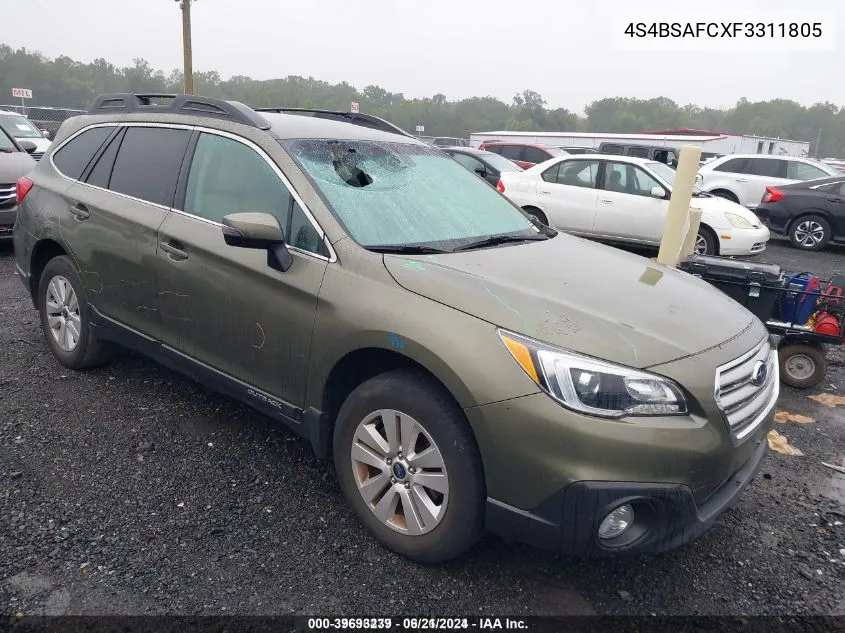 2015 Subaru Outback 2.5I Premium VIN: 4S4BSAFCXF3311805 Lot: 39693239