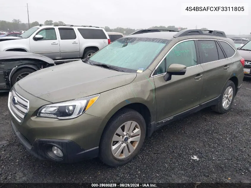 4S4BSAFCXF3311805 2015 Subaru Outback 2.5I Premium