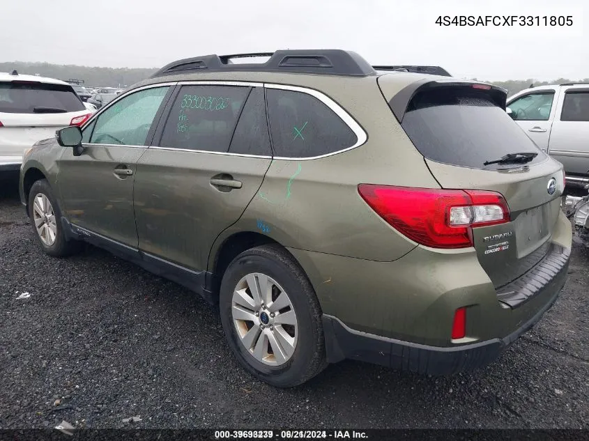 2015 Subaru Outback 2.5I Premium VIN: 4S4BSAFCXF3311805 Lot: 39693239