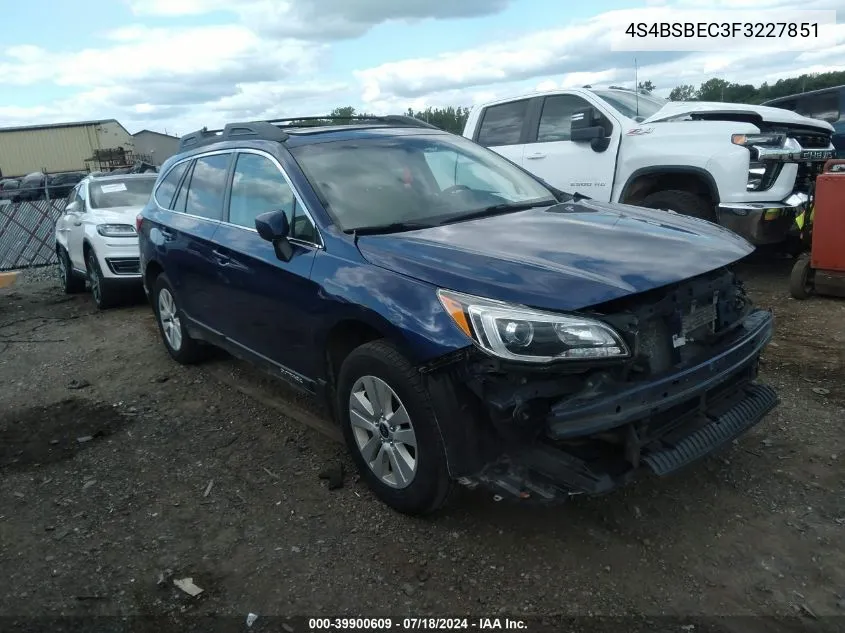 2015 Subaru Outback 2.5I Premium VIN: 4S4BSBEC3F3227851 Lot: 39900609