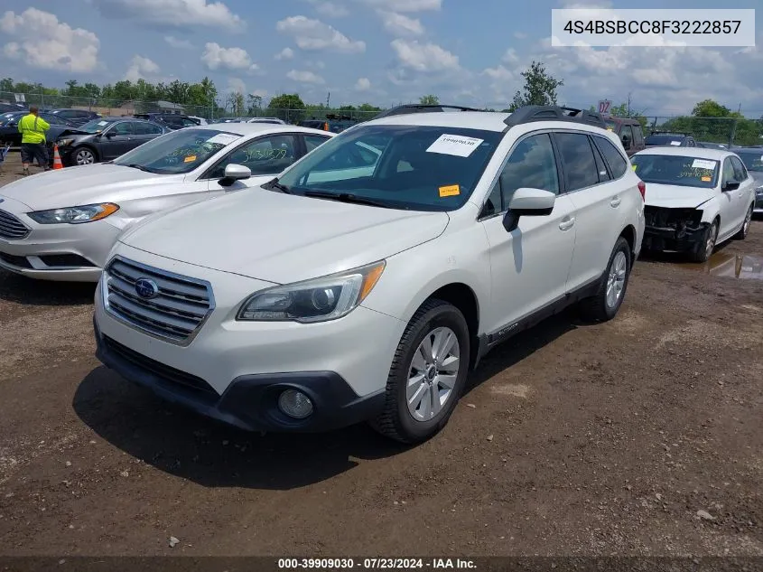 2015 Subaru Outback 2.5I Premium VIN: 4S4BSBCC8F3222857 Lot: 39909030