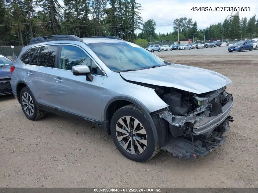 2015 Subaru Outback 2.5I Limited VIN: 4S4BSAJC7F3361651 Lot: 39934048