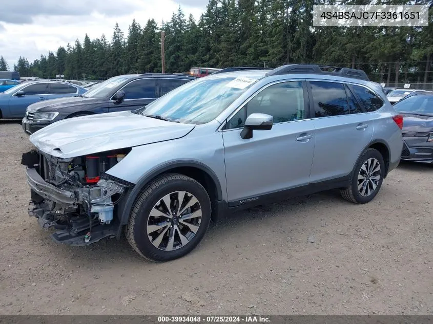 2015 Subaru Outback 2.5I Limited VIN: 4S4BSAJC7F3361651 Lot: 39934048