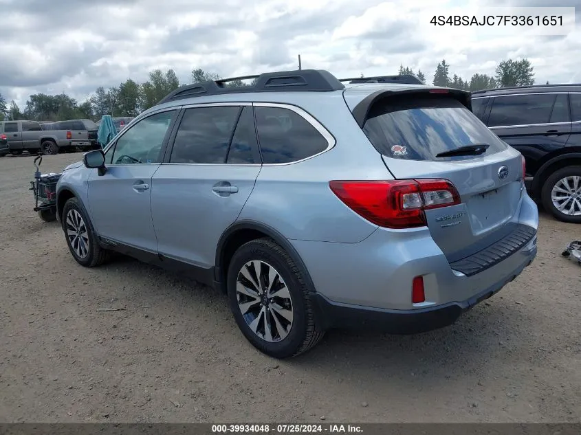 4S4BSAJC7F3361651 2015 Subaru Outback 2.5I Limited