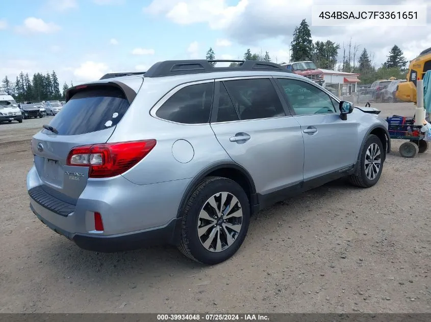 4S4BSAJC7F3361651 2015 Subaru Outback 2.5I Limited