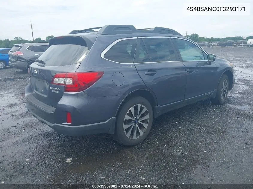 2015 Subaru Outback 2.5I Limited VIN: 4S4BSANC0F3293171 Lot: 39937982