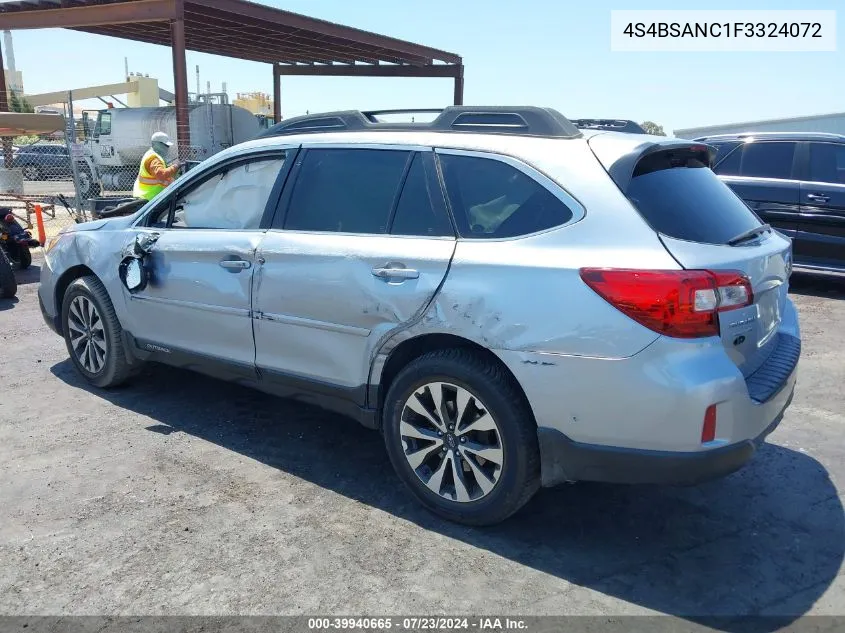 2015 Subaru Outback 2.5I Limited VIN: 4S4BSANC1F3324072 Lot: 39940665