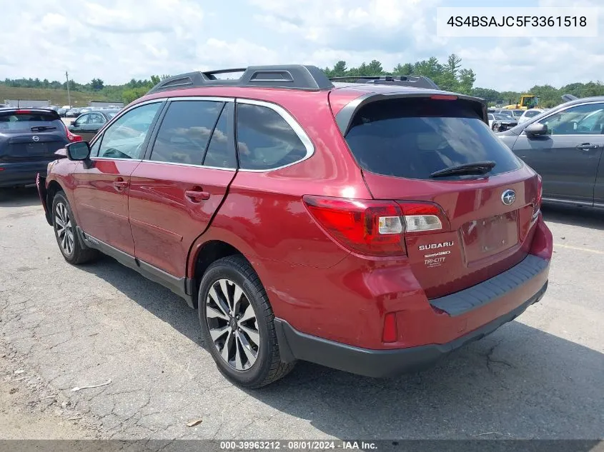 2015 Subaru Outback 2.5I Limited VIN: 4S4BSAJC5F3361518 Lot: 39963212