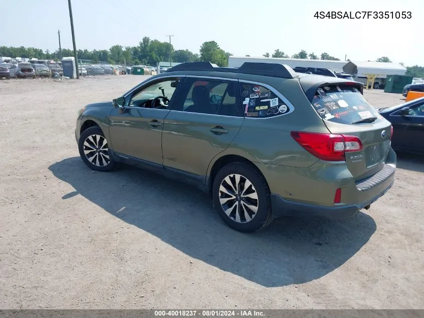 2015 Subaru Outback 2.5I Limited VIN: 4S4BSALC7F3351053 Lot: 40018237