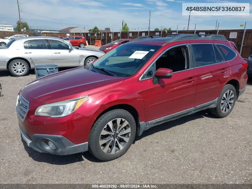 2015 Subaru Outback 2.5I Limited VIN: 4S4BSBNC5F3360837 Lot: 40029292