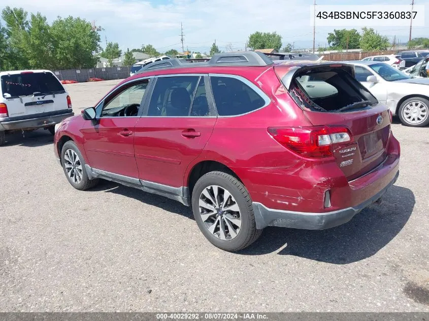 2015 Subaru Outback 2.5I Limited VIN: 4S4BSBNC5F3360837 Lot: 40029292