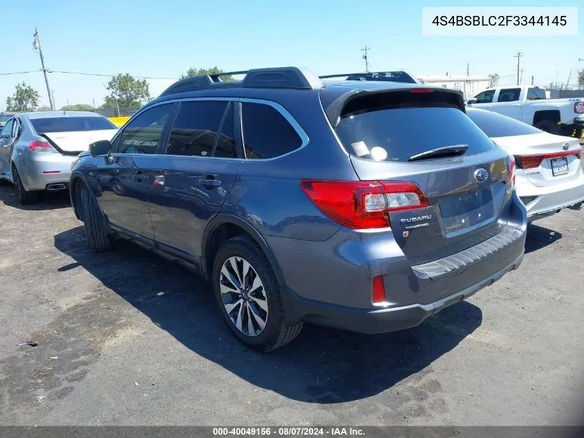 4S4BSBLC2F3344145 2015 Subaru Outback 2.5I Limited