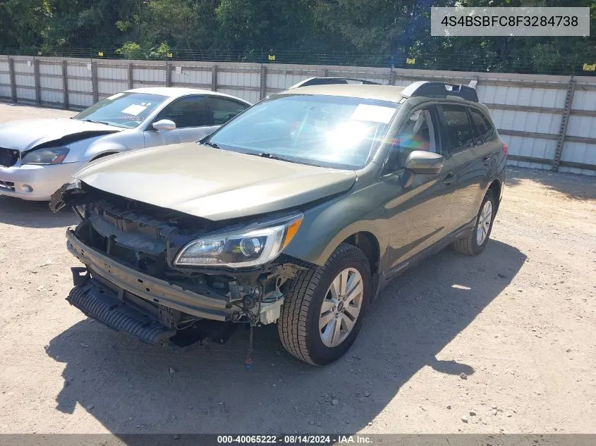 2015 Subaru Outback 2.5I Premium VIN: 4S4BSBFC8F3284738 Lot: 40065222