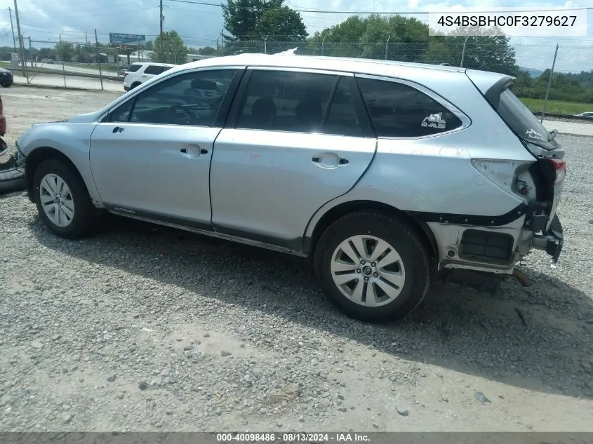 2015 Subaru Outback 2.5I Premium VIN: 4S4BSBHC0F3279627 Lot: 40098486