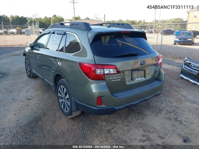 2015 Subaru Outback 2.5I Limited VIN: 4S4BSANC1F3311113 Lot: 40104004