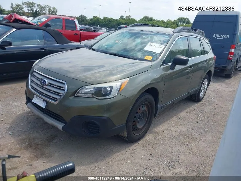 2015 Subaru Outback 2.5I VIN: 4S4BSAAC4F3212386 Lot: 40112249