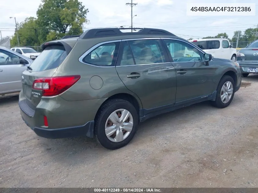 4S4BSAAC4F3212386 2015 Subaru Outback 2.5I