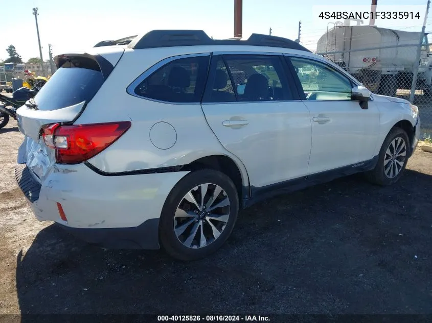 2015 Subaru Outback 2.5I Limited VIN: 4S4BSANC1F3335914 Lot: 40125826