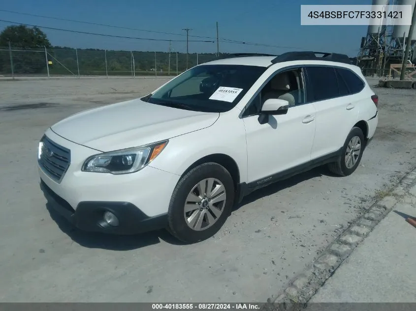 2015 Subaru Outback 2.5I Premium VIN: 4S4BSBFC7F3331421 Lot: 40183555