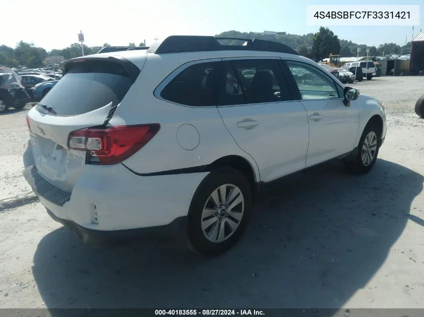 2015 Subaru Outback 2.5I Premium VIN: 4S4BSBFC7F3331421 Lot: 40183555