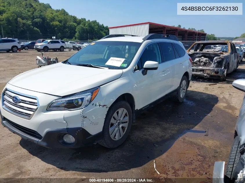 2015 Subaru Outback 2.5I Premium VIN: 4S4BSBCC6F3262130 Lot: 40194606